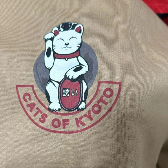 Kyoto Happy Astronaut Cat Adult Tan Hoodie Size Medium - Picture 6 of 6